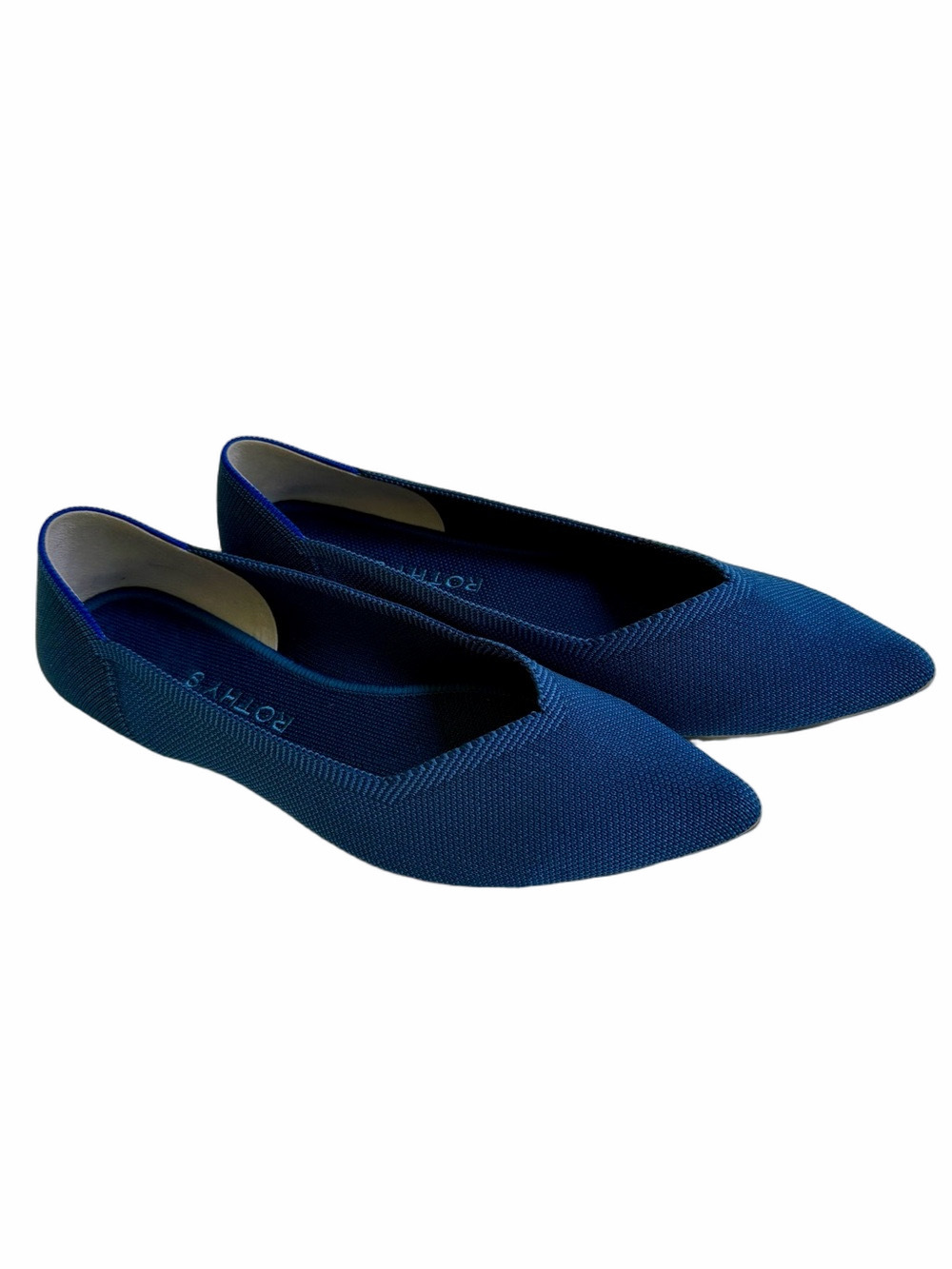 Rothys Deep Ocean Blue Points Flats Size 9 Washable Knit Tortoise Soles EUC